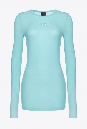 Pinko Long-sleeved Sweater With Love Birds Embroidery TURQUOISE BLUE | SN-PKO33212