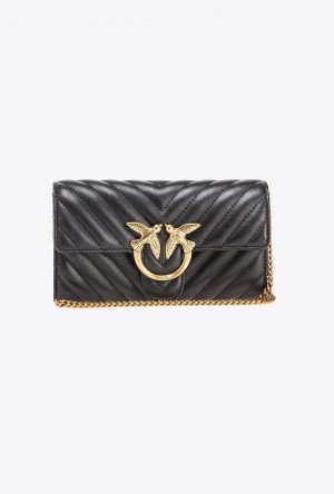 Pinko Love Bag One Wallet Chevron BLACK-ANTIQUE GOLD | SN-PKO32452