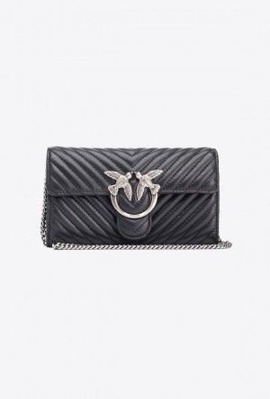 Pinko Love Bag One Wallet Chevron BLACK-OLD SILVER | SN-PKO34261