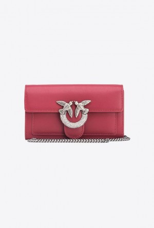 Pinko Love Bag One Wallet With Rhinestones DARK RED-OLD SILVER | SN-PKO34291