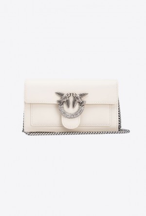 Pinko Love Bag One Wallet With Rhinestones WHITE+WHITE-OLD SILVER | SN-PKO34292