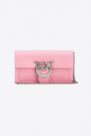 Pinko Love Bag One Wallet With Rhinestones PINK - BLUSH-OLD SILVER | SN-PKO34294