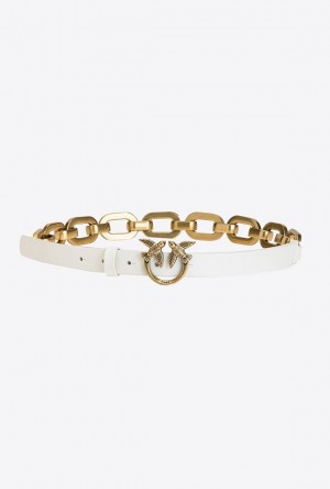 Pinko Love Birds Belt With Large Chain WHITE+WHITE-ANTIQUE GOLD | SN-PKO34210