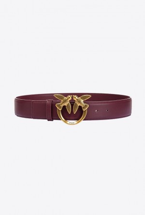 Pinko Love Birds High Leather Belt 4cm INTENSE BERRY-ANTIQUE GOLD | SN-PKO34169