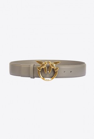 Pinko Love Birds High Leather Belt 4cm WALNUT-ANTIQUE GOLD | SN-PKO34168