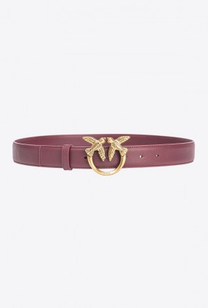 Pinko Love Birds Leather Belt 3cm INTENSE BERRY-ANTIQUE GOLD | SN-PKO34230