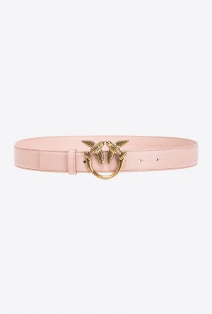 Pinko Love Birds Leather Belt 3cm PINK/DUSTY PINK-ANTIQUE GOLD | SN-PKO34231