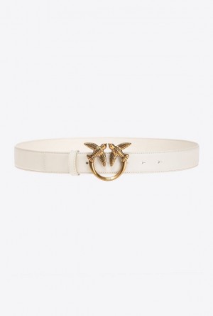 Pinko Love Birds Leather Belt 3cm WHITE+WHITE-ANTIQUE GOLD | SN-PKO34232