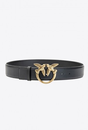 Pinko Love Birds Leather Belt BLACK-ANTIQUE GOLD | SN-PKO34201