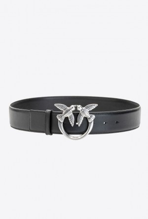 Pinko Love Birds Leather Belt BLACK-OLD SILVER | SN-PKO34197