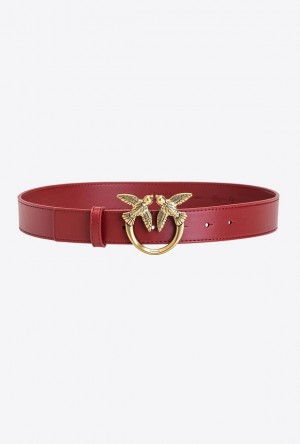 Pinko Love Birds Leather Belt RUBY RED-ANTIQUE GOLD | SN-PKO34233