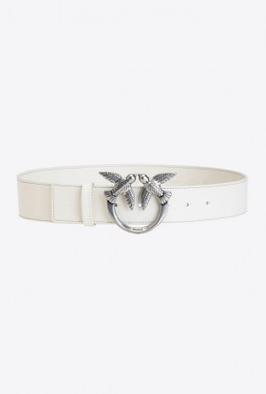 Pinko Love Birds Leather Belt WHITE+WHITE-OLD SILVER | SN-PKO34185