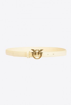 Pinko Love Birds Thin Leather Belt 2cm DOUBLE CREAM-ANTIQUE GOLD | SN-PKO34234