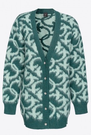 Pinko Love Birds Wool And Alpaca Cardigan GREEN/DARK GREEN | SN-PKO33408