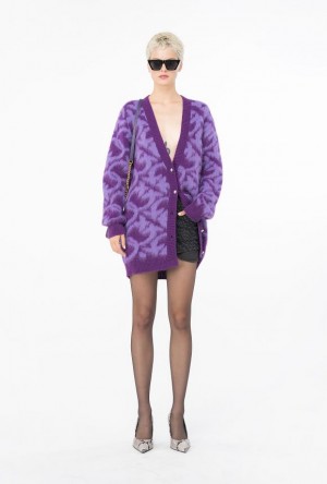 Pinko Love Birds Wool And Alpaca Cardigan PURPLE/LILAC | SN-PKO33489