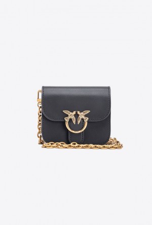 Pinko Micro Love Bag Bell In Leather BLACK-ANTIQUE GOLD | SN-PKO32438