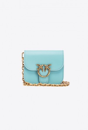 Pinko Micro Love Bag Bell In Leather SEA BLUE-ANTIQUE GOLD | SN-PKO32814