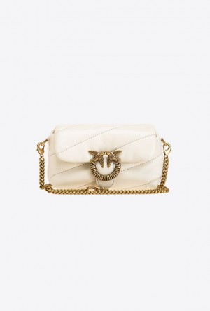 Pinko Micro Love Bag Puff Maxi Quilt Con Twist Buckle WHITE+WHITE-ANTIQUE GOLD | SN-PKO32557