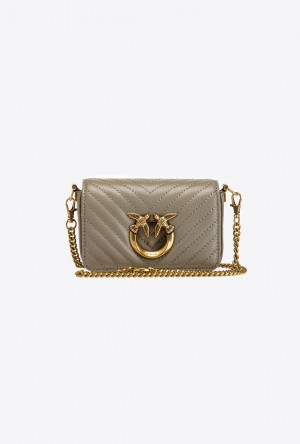 Pinko Micro Love Bag Click Chevron WALNUT-ANTIQUE GOLD | SN-PKO32817