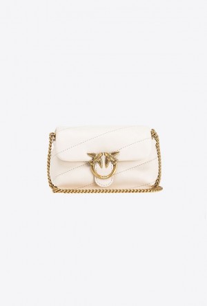 Pinko Micro Love Bag Puff Maxi Quilt WHITE+WHITE-ANTIQUE GOLD | SN-PKO32487