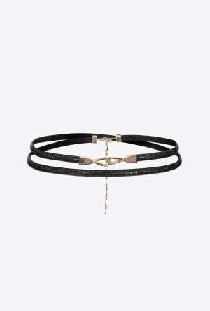 Pinko Micro-rhinestoned Belt LIMO BLACK-SHINY GOLD | SN-PKO34216