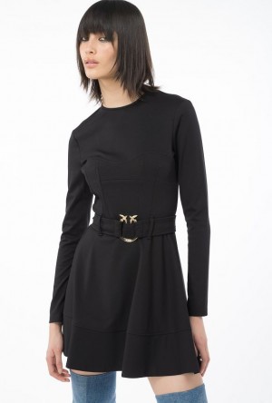 Pinko Mini Dress With Piercing Belt LIMO BLACK | SN-PKO33118