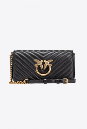 Pinko Mini Love Bag Click Baguette Chevron BLACK-ANTIQUE GOLD | SN-PKO32699