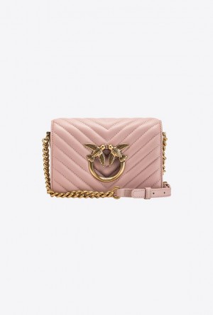 Pinko Mini Love Bag Click Chevron PINK/DUSTY PINK-ANTIQUE GOLD | SN-PKO32736