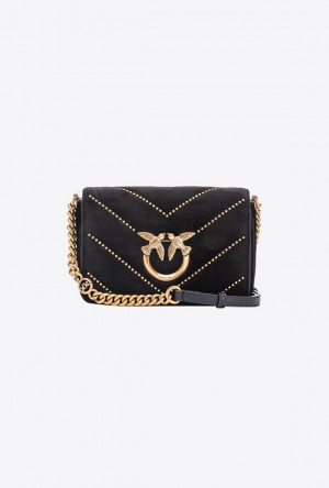 Pinko Mini Love Bag Click In Velvet With Studs BLACK-ANTIQUE GOLD | SN-PKO32545