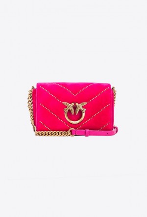 Pinko Mini Love Bag Click In Velvet With Studs CHERRY-ANTIQUE GOLD | SN-PKO32825