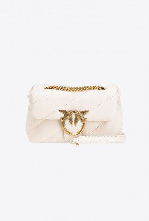 Pinko Mini Love Bag Puff Maxi Quilt WHITE+WHITE-ANTIQUE GOLD | SN-PKO32618