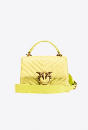 Pinko Mini Love Bag Top Handle Light Chevron CITRON YELLOW-ANTIQUE GOLD | SN-PKO32729