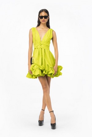 Pinko Mini Taffeta Dress LIME YELLOW | SN-PKO33055