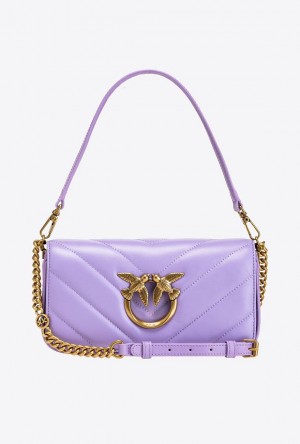 Pinko Mini Love Bag Click Baguette Big Chevron PURPLE TULIP-ANTIQUE GOLD | SN-PKO32747