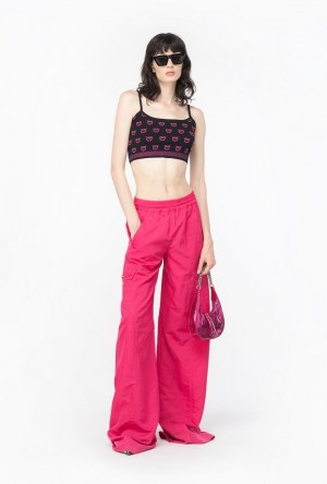 Pinko Monogram Crop Top BLACK/FUCHSIA | SN-PKO33847