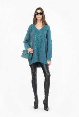 Pinko Multi Cable-knit Dress DARK LAKE GREEN | SN-PKO33078