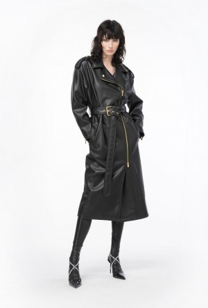 Pinko Nappa-effect Trench Coat LIMO BLACK | SN-PKO33605