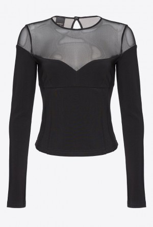 Pinko Neoprene And Tulle Top LIMO BLACK | SN-PKO33251