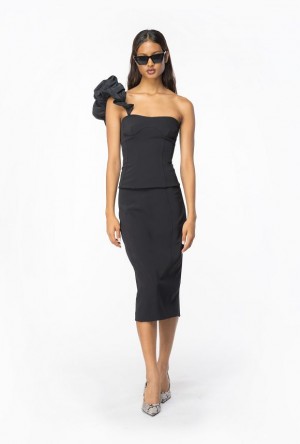 Pinko One-shoulder Crepe And Taffeta Top LIMO BLACK | SN-PKO33325