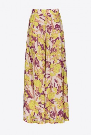 Pinko Palazzo Trousers With Iris Print MULTICOLOUR - BEIGE/GREEN | SN-PKO33699