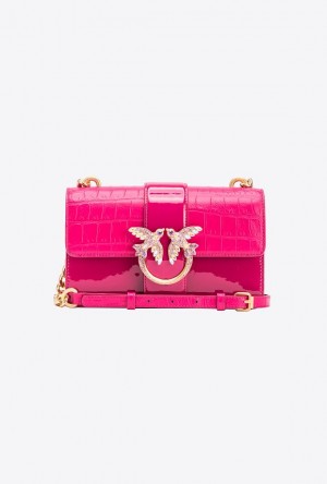 Pinko Pinko Galleria Crocodile Patent Leather Mini Love Bag One PINKO PINK-BRUSHED GOLD | SN-PKO32319