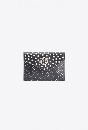 Pinko Pinko Galleria Flat Card Holder In Polka Dot-printed Leather BLACK/WHITE-OLD SILVER | SN-PKO34322