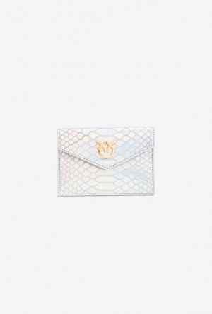 Pinko Pinko Galleria Flat Card Holder In Holographic Silver Reptile Skin LAMINATED SILVER-BRUSHED GOLD | SN-PKO34324