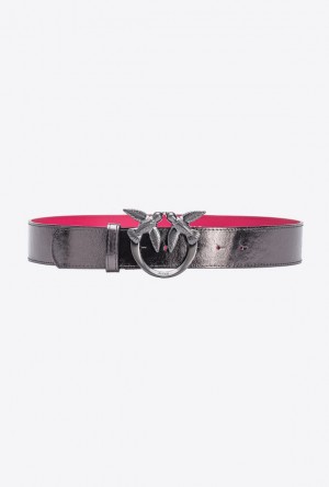 Pinko Pinko Galleria Laminated Belt With Love Birds 4cm FREE GUNMETAL GREY-BLOCK COLOUR | SN-PKO34180