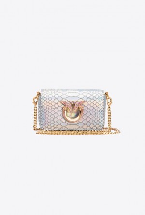 Pinko Pinko Galleria Micro Love Bag Click In Holographic Silver Reptile Skin LAMINATED SILVER-BRUSHED GOLD | SN-PKO32332