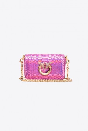 Pinko Pinko Galleria Micro Love Bag Click In Holographic Reptile Skin LAMINATED PINK-BRUSHED GOLD | SN-PKO32357