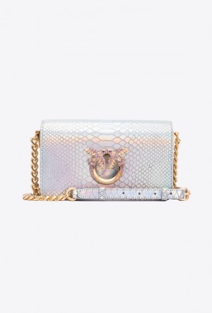 Pinko Pinko Galleria Mini Love Bag Click In Holographic Silver Reptile Skin LAMINATED SILVER-BRUSHED GOLD | SN-PKO32344