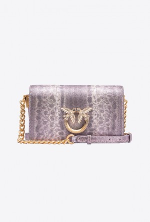 Pinko Pinko Galleria Mini Love Bag Click In Microdot Laminated Reptile Skin LILAC BROWN-BRUSHED GOLD | SN-PKO32656