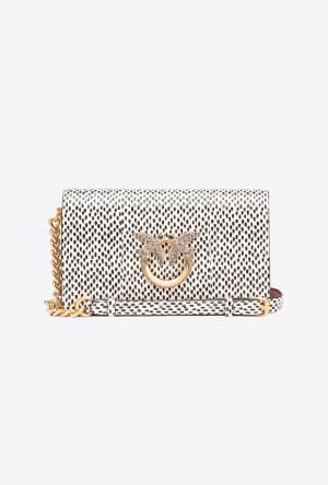 Pinko Pinko Galleria Mini Love Bag Click In Polka Dot-printed Reptile Skin WHITE/BLACK-BRUSHED GOLD | SN-PKO32942