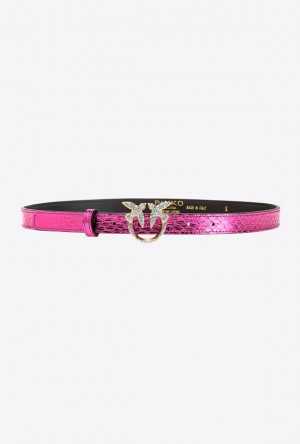 Pinko Pinko Galleria Thin Laminated Reptile Skin Belt FUCHSIA-SHINY GOLD | SN-PKO34192